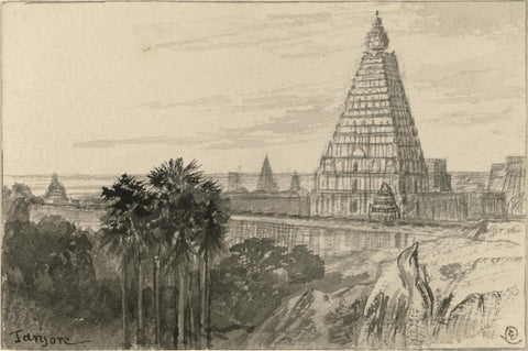 Temple In Tanjore - Edward Lear - c1884 Vintage Orientalist Illustration Of India by L N Taskar