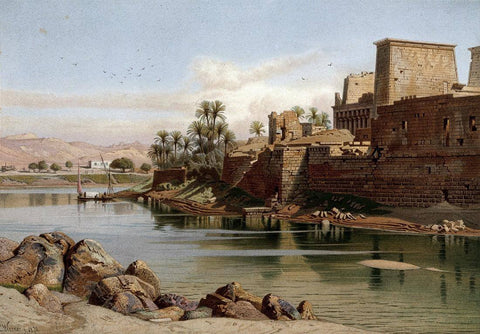 Temple Of Isis At Philae - G W  Seitz (c1878) - Vintage Orientalist Lithograph Of Egypt - Large Art Prints