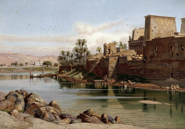 Temple Of Isis At Philae - G W  Seitz (c1878) - Vintage Orientalist Lithograph Of Egypt - Posters