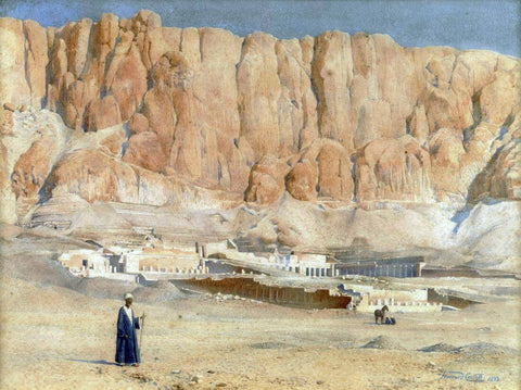 Temple of Queen Hatshepsut At Deir el-Bahari (c1899) - Howard Carter -  Vintage Orientalist Painting Of Egypt by Howard Carter