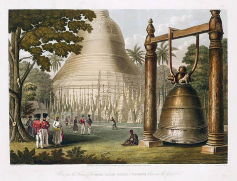 Terrace Of The Great Dagon Pagoda At Rangoon Taken Near The Great Bell - Joseph Moore - c1826 Vintage Orientalist Painting of Indian Subcontinent by Joseph Moore