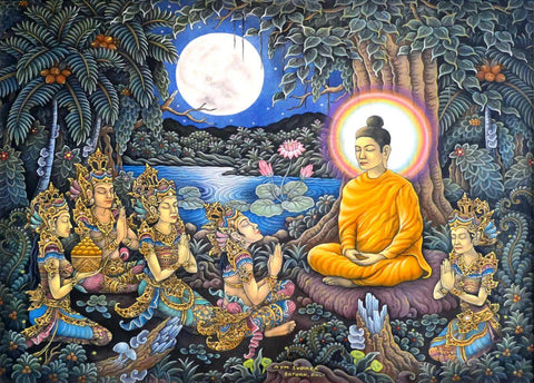 The Awakening - Balinese Buddha Painting - Canvas Prints by Tallenge Store