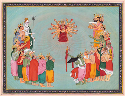 The Creation Of The Invincible Devi Durga From The Collective Energies Of Deities by Tallenge Store