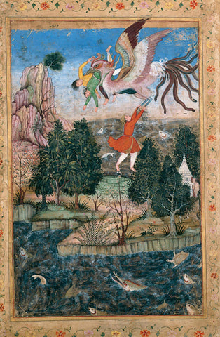 The Flight Of The Simurgh - Basawan - 1590 Early Mughal Art Painting by Miniature Vintage
