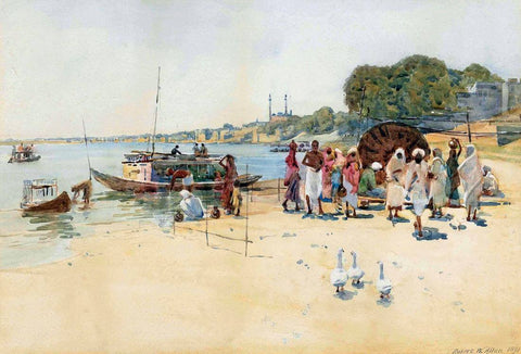 The Ghats in Benares - Robert Weir Allan RSA c1891 - Vintage Orientalist Painting Of India by Robert Weir Allan