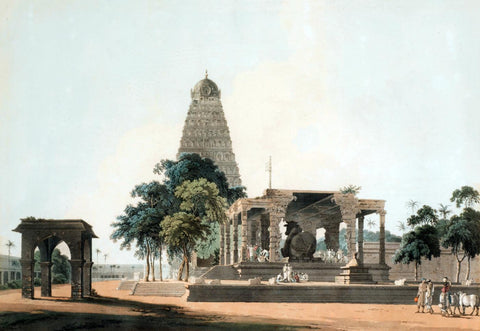The Great Bull Nandi At The Temple In Tanjore - William Daniell - c1798 Vintage Orientalist Aquatint of India - Large Art Prints by William Daniell