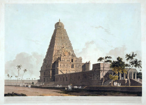 The Great Pagoda (Temple) Tanjore - William Daniell - Vintage Orientalist Aquatint of India - Large Art Prints by William Daniell