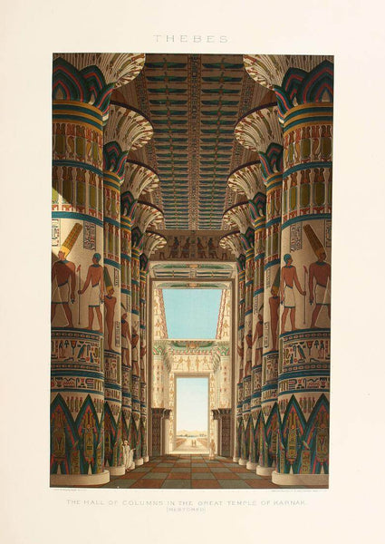 The Hall Of Columns In The Temple of Karnak (Restored) - Orientalist Painting Of Egypt - Canvas Prints