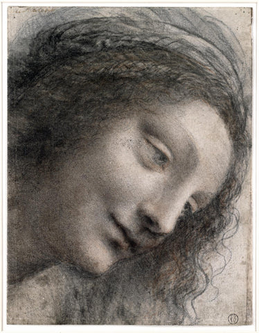 The Head of the Virgin in Three-Quarter View Facing Right - Leonardo da Vinci Sketch - Framed Prints