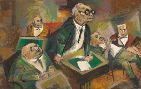 The  Hearing  - William Gropper - Lawyer Legal Office Art Painting - Art Prints