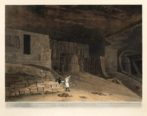 The Kanaree Caves In Salsette - Thomas and William Daniell - c1804 - Vintage Orientalist Aquatint of India - Framed Prints by William Daniell