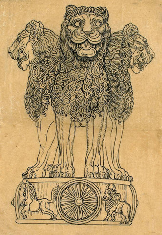 The Lion Capital of Ashoka - Nandalal Bose - Bengal School - Indian National Emblem Painting - Large Art Prints by Nandalal Bose