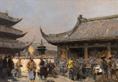 The Longhua Temple In Shanghai - Erich Kips - Vintage Orientalist Paintings of China by Erich Kips