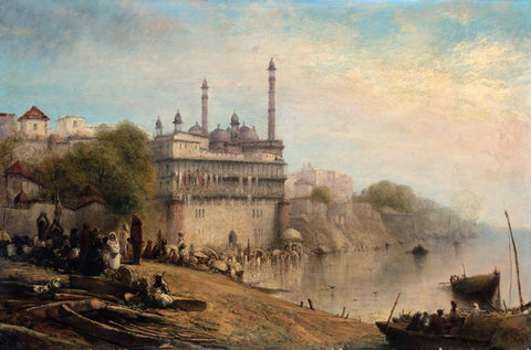 The Mosque of Aurangzeb, Benaras - Richard Robert Drabble - Vintage Orientalist Paintings of India by Richard Robert Drabble