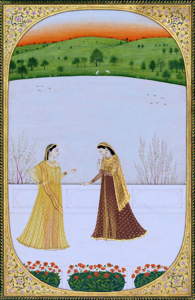 The Nayika Confides In Her Companion - Manaku And Nainsuk - Gular HP - c1770 Vintage Indian Miniature Art Painting - Posters