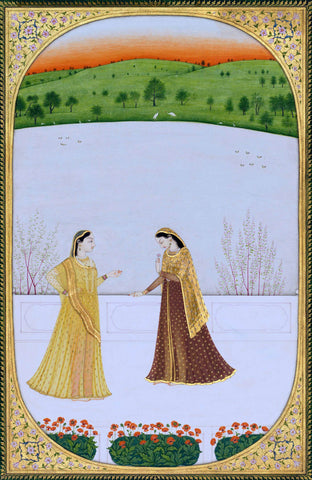 The Nayika Confides In Her Companion - Manaku And Nainsuk - Gular HP - c1770 Vintage Indian Miniature Art Painting - Art Prints