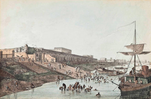 The New Court House And Chandpal Ghat Calcutta - Thomas Daniell - Vintage Orientalist Aquatint of India by William Daniell