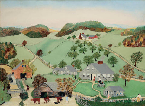 The Old Oaken Bucket in 1800 - Grandma Moses (Anna Mary Robertson) - Folk Art Painting by Grandma Moses