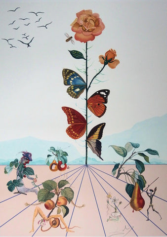 The Red Butterfly (La Rose Papillon) - Salvador Dali Fruit Series Painting by Salvador Dali