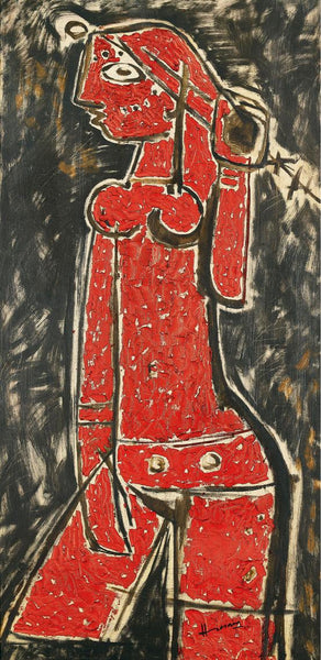 The Red Girl - M F Husain Painting - Posters