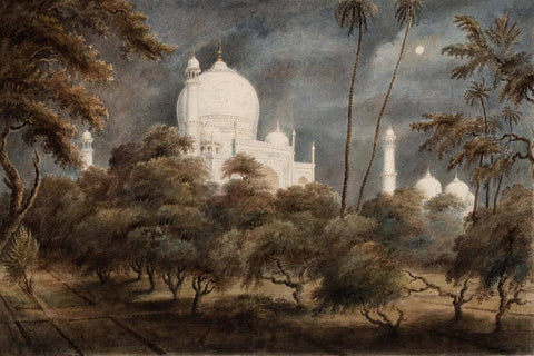 The Taj Mahal by Moonlight -  Watercolour by Sita Ram  c1814 - Orientalist Art Painting Of India by Sita Ram