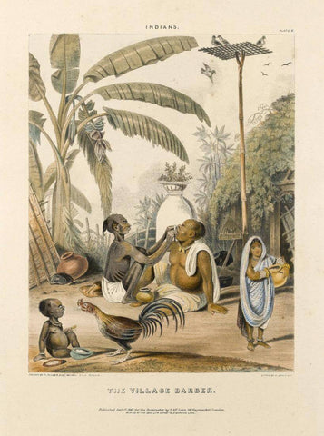 The Village Barber - Taylor c1842- Vintage Orientalist Paintings of India by Tallenge