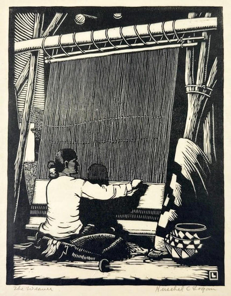 The Weaver - Haren Das - Bengal School Art Woodcut Painting - Art Prints