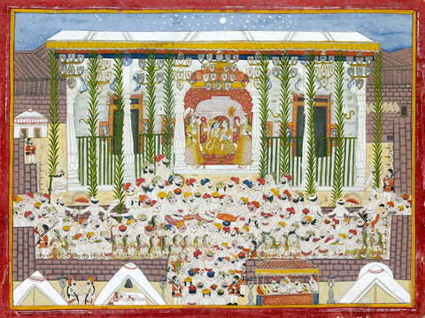 The Worship of Radha and Krishna - Kota School - Indian Vintage Miniature Painting - Framed Prints by Krishna Pichwai