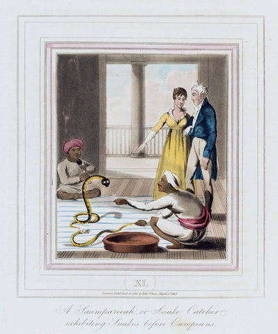 The Snakecharmer (from The Costume And Customs Of India Series) CaptainThomas Williamson And Samuel Howitt - c1823 - Vintage Orientalist Aquatint of India by Tallenge