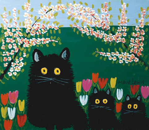 Three Black Cats - Maud Lewis - Canadian Folk Artist Painting by Maud Lewis