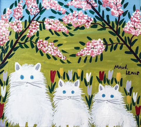 Three White Cats With Blue Eyes - Maud Lewis - Canada Folk Art Painting by Maud Lewis