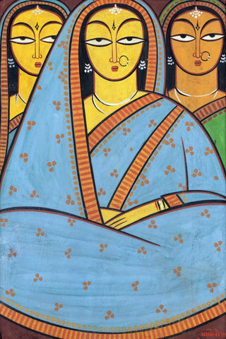 Three Women - Jamini Roy - Bengal School Art Painting by Jamini Roy