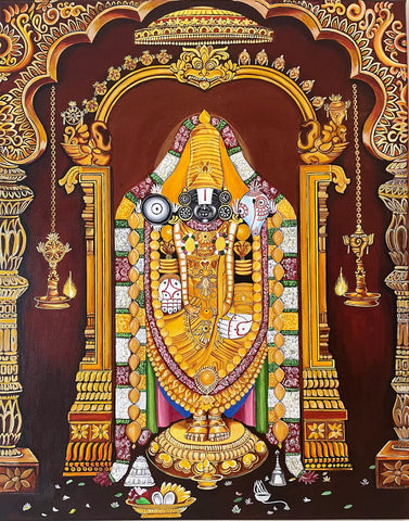Tiprupati Balaji - Srinivasa Govinda Venkateshwara Srikalahasti Vishnu - Kalamkari Painting by Tallenge Store