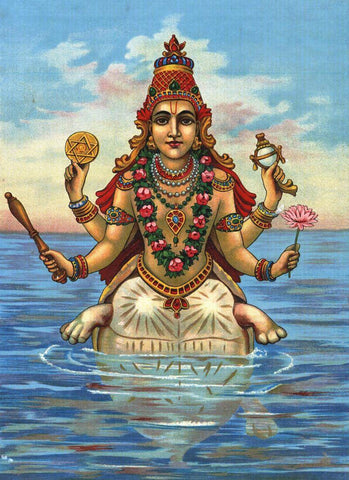 Tortoise (Kurma) Avatar of Vishnu - Raja Ravi Varma Chromolithograph Print - Vintage Indian Art Painting by Raja Ravi Varma