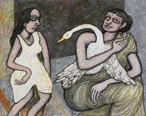 Two Women With A Swan - Canvas Prints