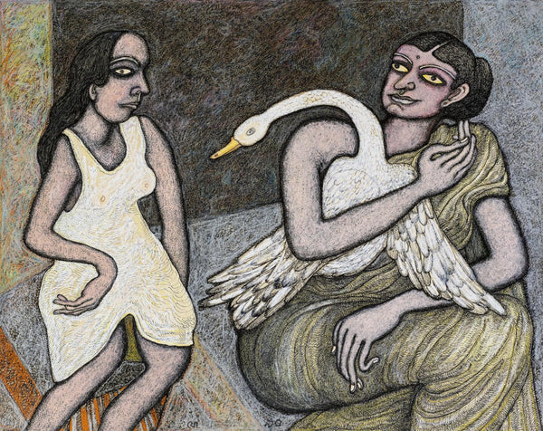 Two Women With A Swan - Large Art Prints