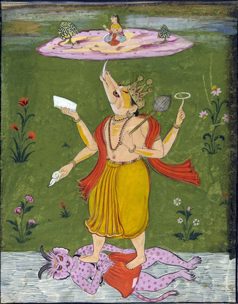 Varaha (The Third Avatar Of Lord Vishnu) Lifting Bhudevi With His Tusk - 17th Century Vintage Indian Miniature Painting - Posters