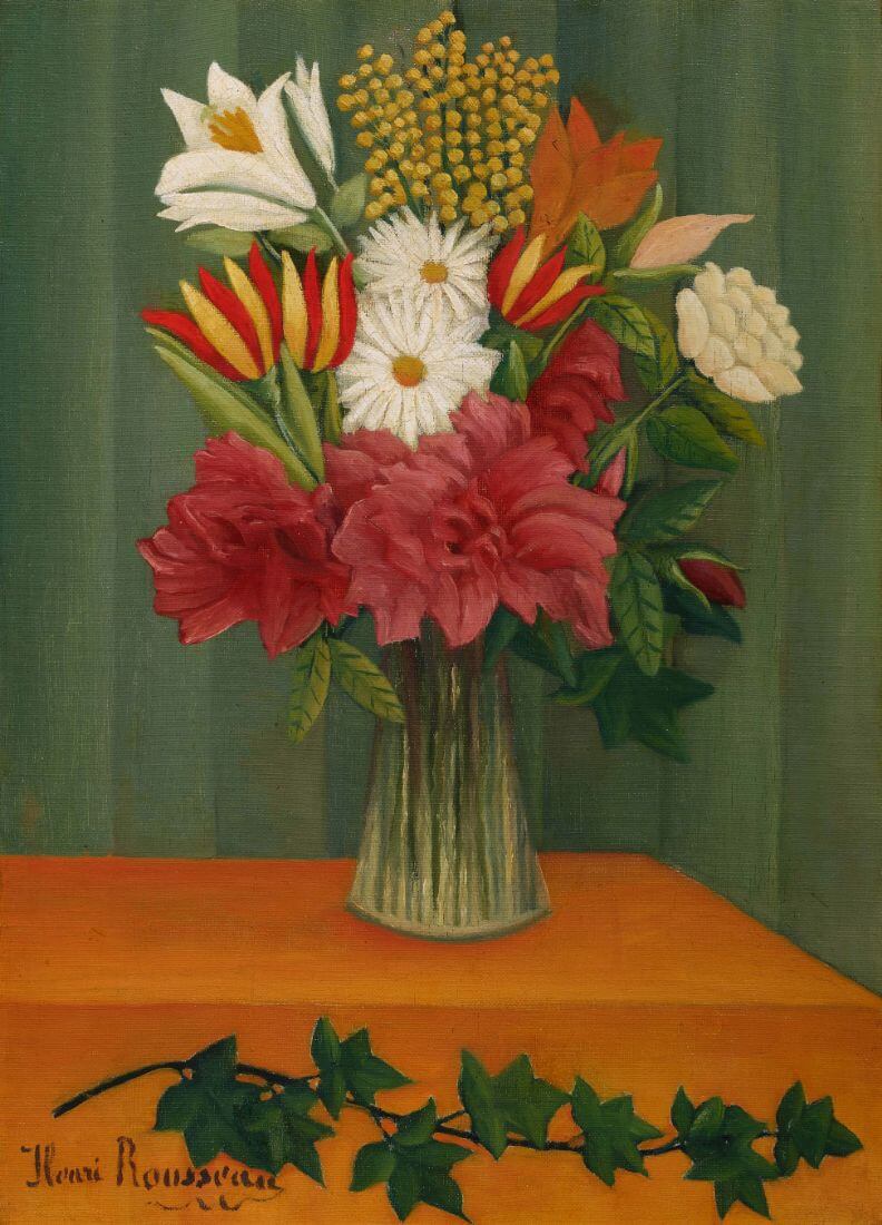 Vase Of Flowers With Ivy Branch - Henri Rousseau Floral Painting by ...