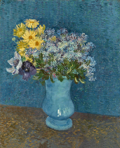Vase With Lilacs, Daisies And Anemones - Art Prints