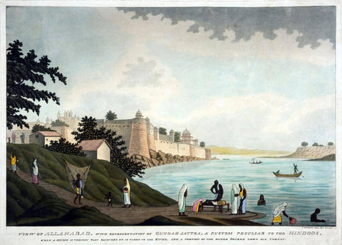View Of Allahbad - James Moffatt -  c1810 Vintage Orientalist Aquatint of India by James Moffatt