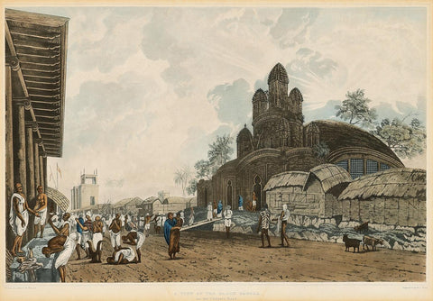 View Of Black Pagoda (Kali Temple) Calcutta - William B Fraser - Vintage Orientalist Aquatint of India - Large Art Prints by William B Fraser