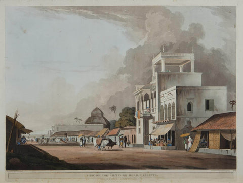 View Of Chitpore Road In Calcutta - William Daniell - Vintage Orientalist Aquatint of India by William Daniell