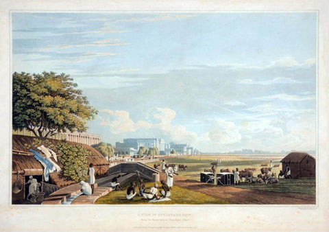View Of Esplanade Row Seen From The Chandpal Ghat Calcutta - James B Fraser - Vintage Orientalist Aquatint of India by James Baillie Fraser