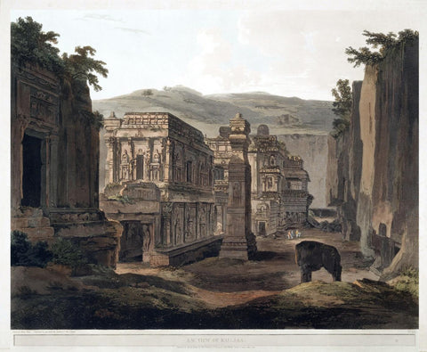View Of Kailasa - Thomas and William Daniell - c1808 - Vintage Orientalist Aquatint of India - Life Size Posters by William Daniell