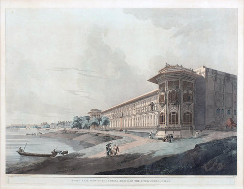 View Of The Cotsea Bhaug On River Jamuna In Delhi - Thomas Daniell - Vintage Orientalist Aquatint of India by Thomas Daniell