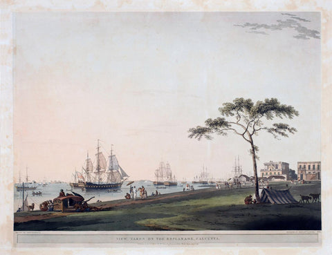 View On The Esplanade Calcutta - Thomas Daniell - Vintage Orientalist Aquatint of India - Life Size Posters by William Daniell