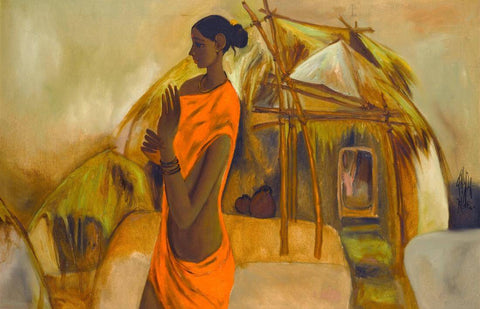 Village Woman - B Prabha - Indian Art Painting - Framed Prints