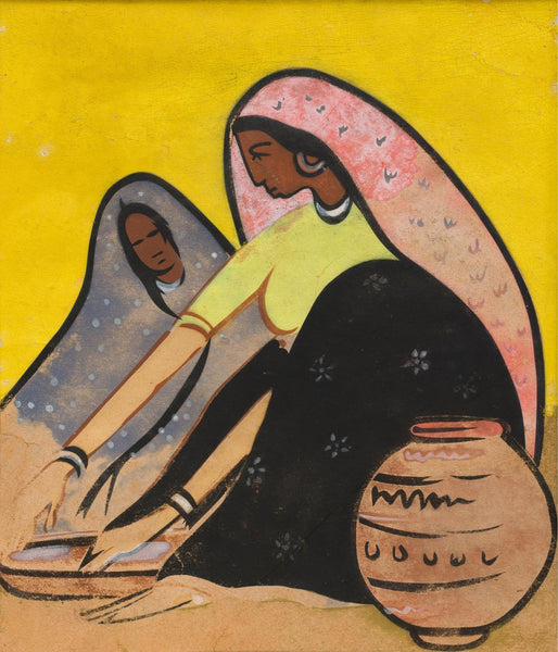 Village Women - Sailoz Mookherjea - Bengal School Art - Indian Painting - Framed Prints