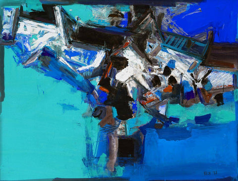 Village (Gestural Landscape) - S H Raza Painting - Posters