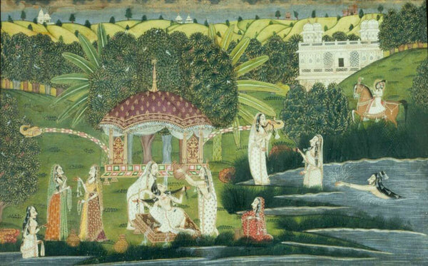 Bani Thani Bathing At Pholl Sagar Palace - C.1810-1820- Vintage Indian Miniature Art Painting - Canvas Prints